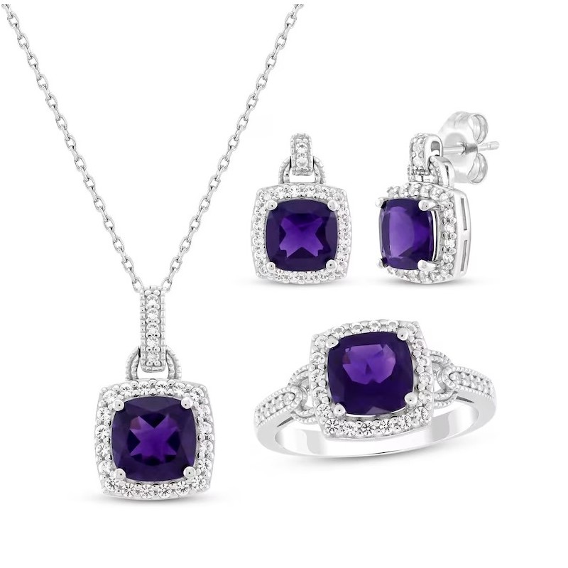 Cushion-Cut Amethyst & Lab-Created Sapphire Doorknocker Gift Set