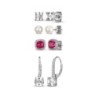 Lab-Created Ruby & Cultured Pearl Earrings Set Sterling Silver