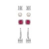 Lab-Created Ruby & Cultured Pearl Earrings Set Sterling Silver