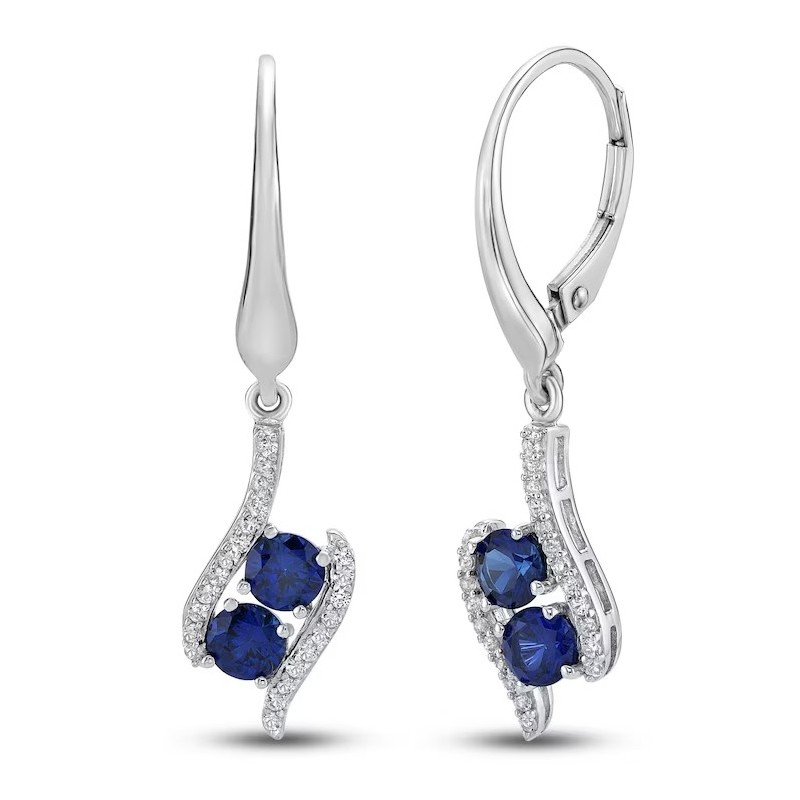 Lab-Created Sapphire Two-Stone Drop Earrings Sterling Silver