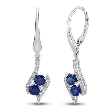 Lab-Created Sapphire Two-Stone Drop Earrings Sterling Silver