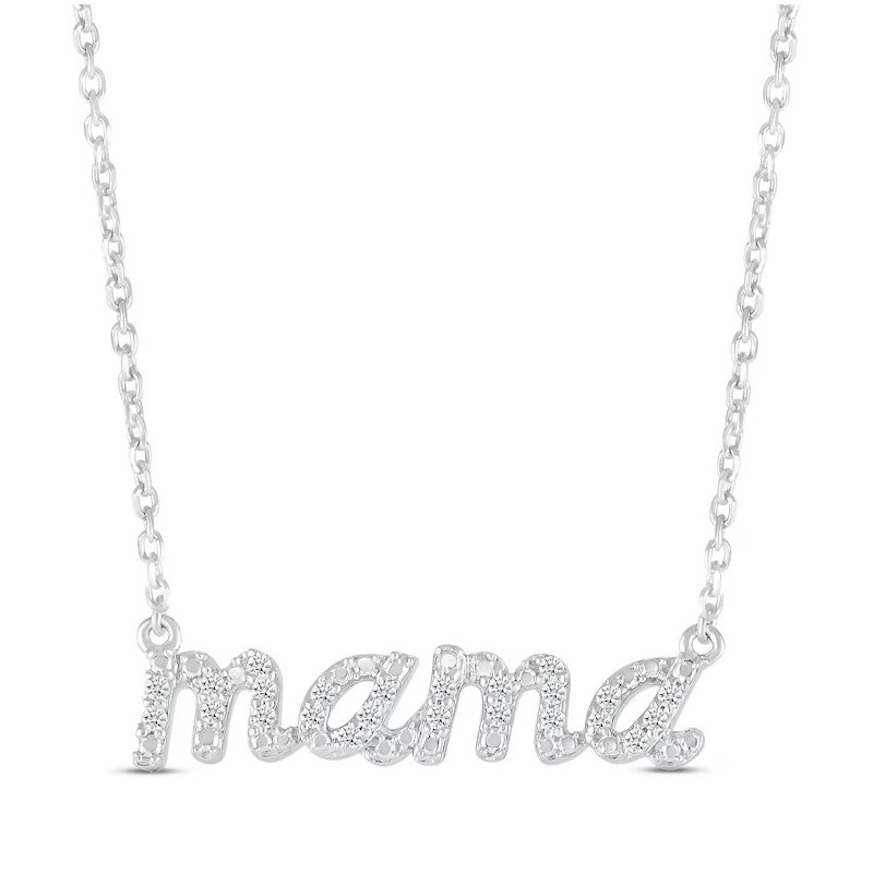 Diamond "Mama" Necklace Round-cut Sterling Silver