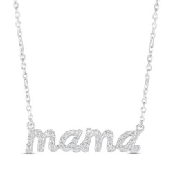 Diamond "Mama" Necklace Round-cut Sterling Silver