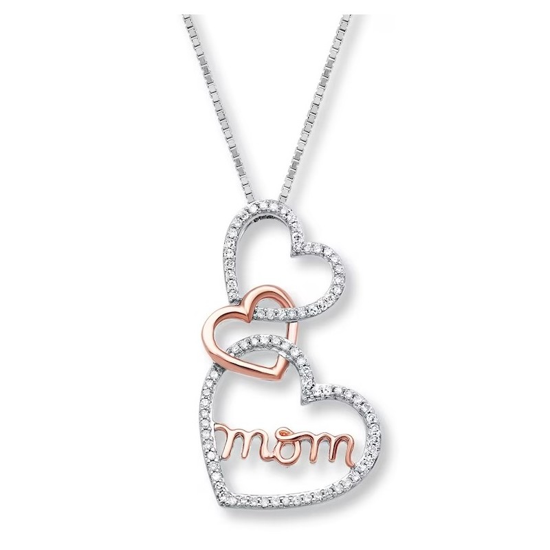 Mom Heart Necklace  Sterling Silver & 10K Rose Gold