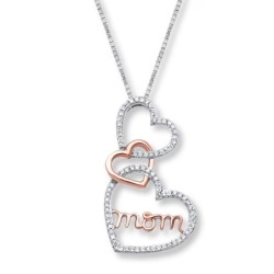 Mom Heart Necklace  Sterling Silver & 10K Rose Gold