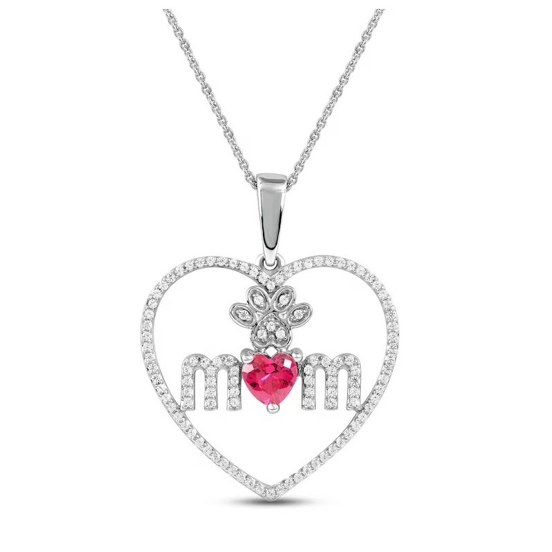 Lab-Created Ruby  Mom Necklace，Love Necklace