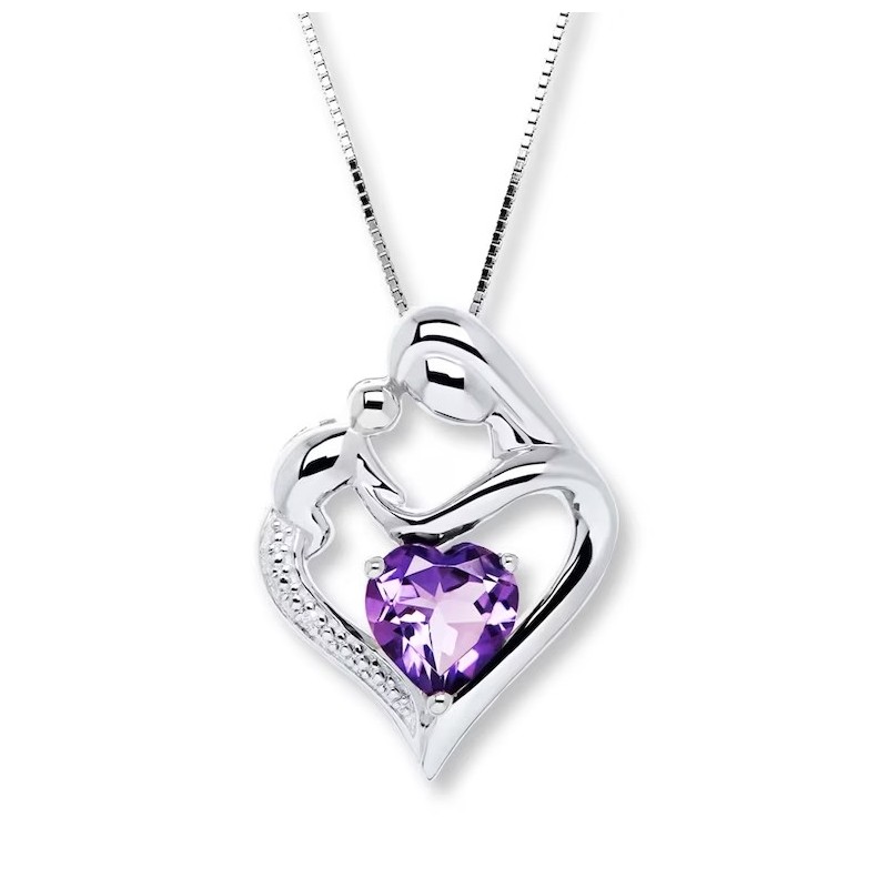 Necklace for Mom Amethyst & Diamond Sterling Silver