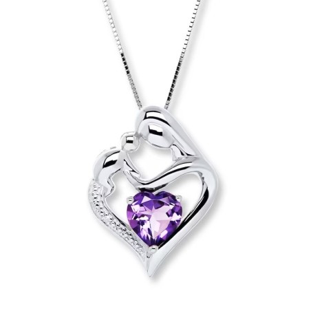 Necklace for Mom Amethyst & Diamond Sterling Silver