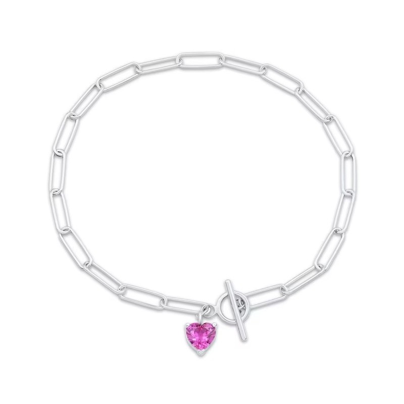 Heart-Shaped Pink Paperclip Toggle Bracelet Sterling Silver