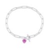 Heart-Shaped Pink Paperclip Toggle Bracelet Sterling Silver