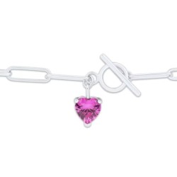 Heart-Shaped Pink Paperclip Toggle Bracelet Sterling Silver