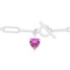 Heart-Shaped Pink Paperclip Toggle Bracelet Sterling Silver