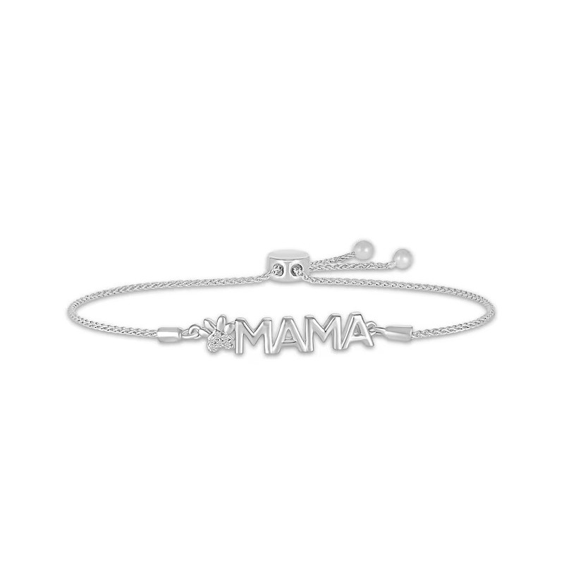 Diamond Accent "Mama" Paw Print Bolo Bracelet Sterling Silver