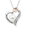 Heart Necklace Cultured Pearl/Diamonds Sterling Silver