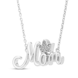 Diamond "Mom" with Crown Necklace Sterling Silver