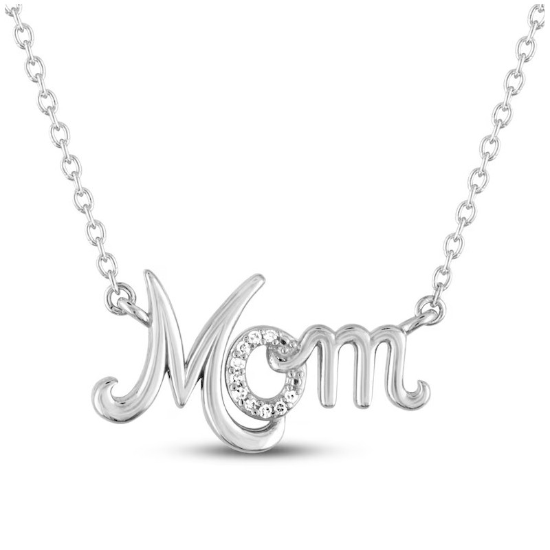 "Mom" Necklace with Diamonds Sterling Silver