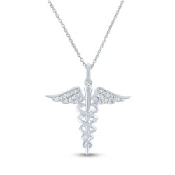 Diamond Caduceus Necklace Sterling Silver