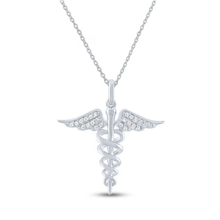 Diamond Caduceus Necklace Sterling Silver