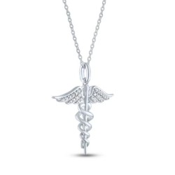 Diamond Caduceus Necklace Sterling Silver