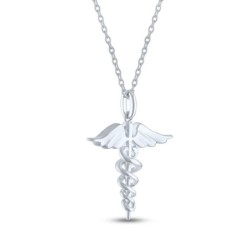 Diamond Caduceus Necklace Sterling Silver