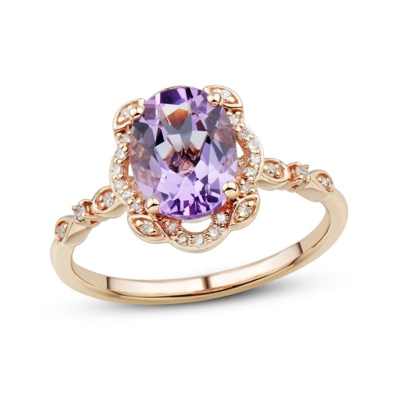 Amethyst Ring 1/8 ct tw Diamonds 10K Rose Gold