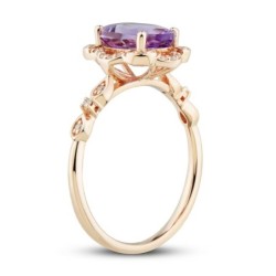 Amethyst Ring 1/8 ct tw Diamonds 10K Rose Gold