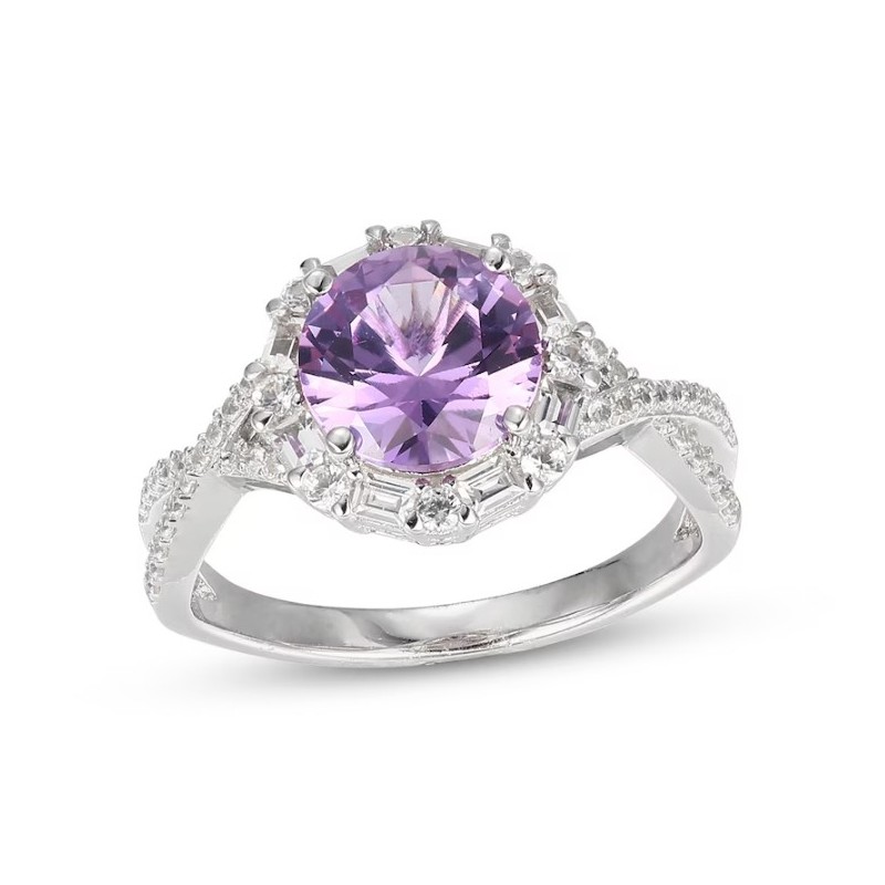 Round-Cut Amethyst & White Ring Sterling Silver