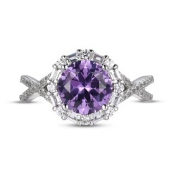 Round-Cut Amethyst & White Ring Sterling Silver