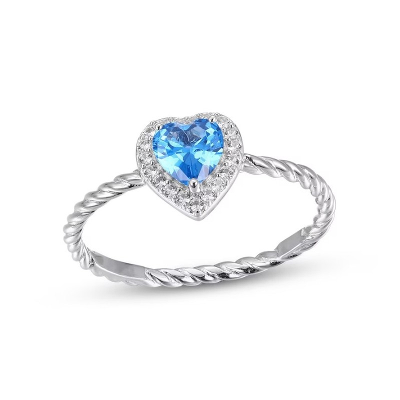 Heart-Shaped Swiss Blue  Ring Sterling Silver