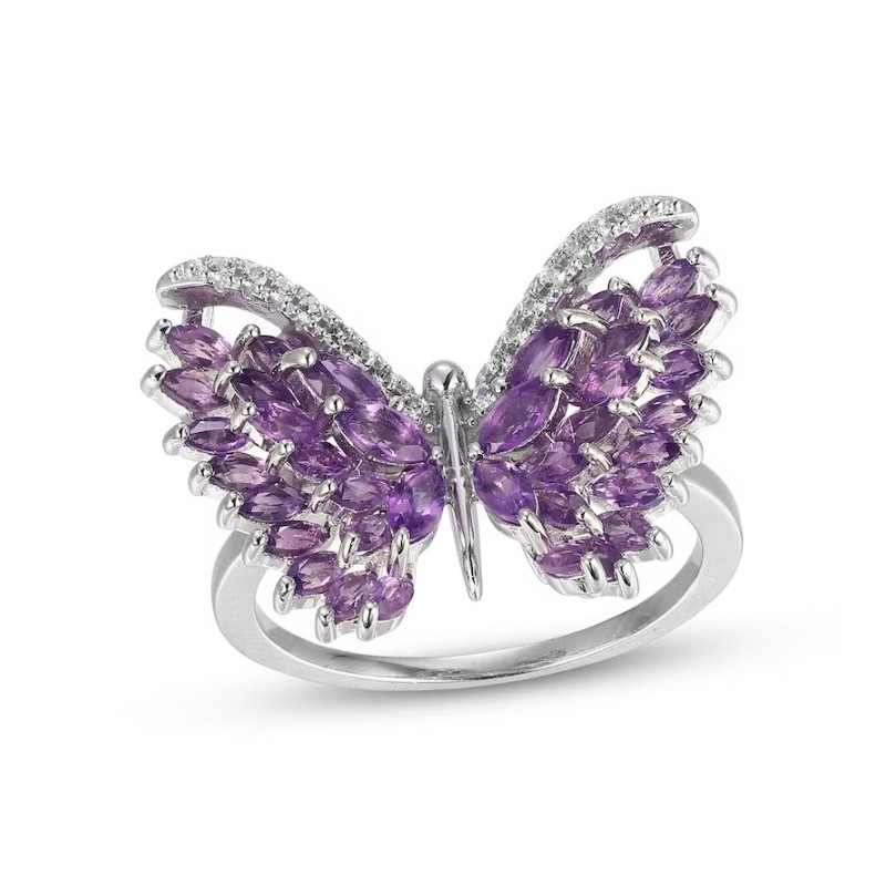 Marquise Amethyst Butterfly Ring in 925 Sterling Silver