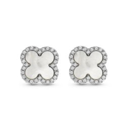 Silver Mother of Pearl Clover Earrings,Give Gifts to Girlfriend