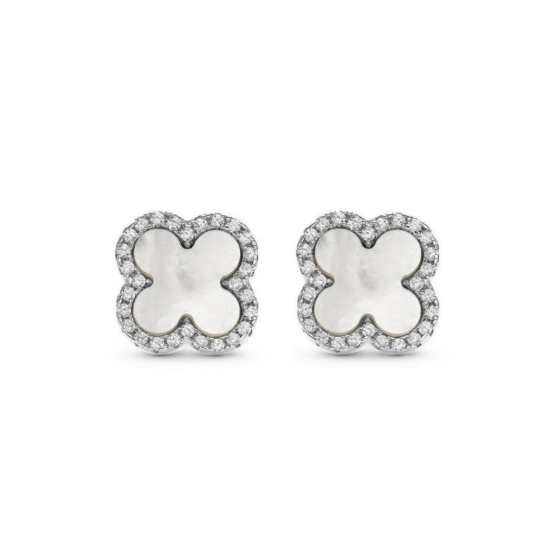 Silver Mother of Pearl Clover Earrings,Give Gifts to Girlfriend