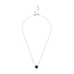 Silver Cubic Zirconia Onyx Clover Necklace