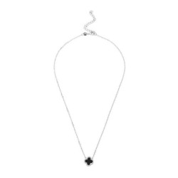 Silver Cubic Zirconia Onyx Clover Necklace