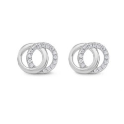 Silver Crystal Stone Double Circle Stud Earrings