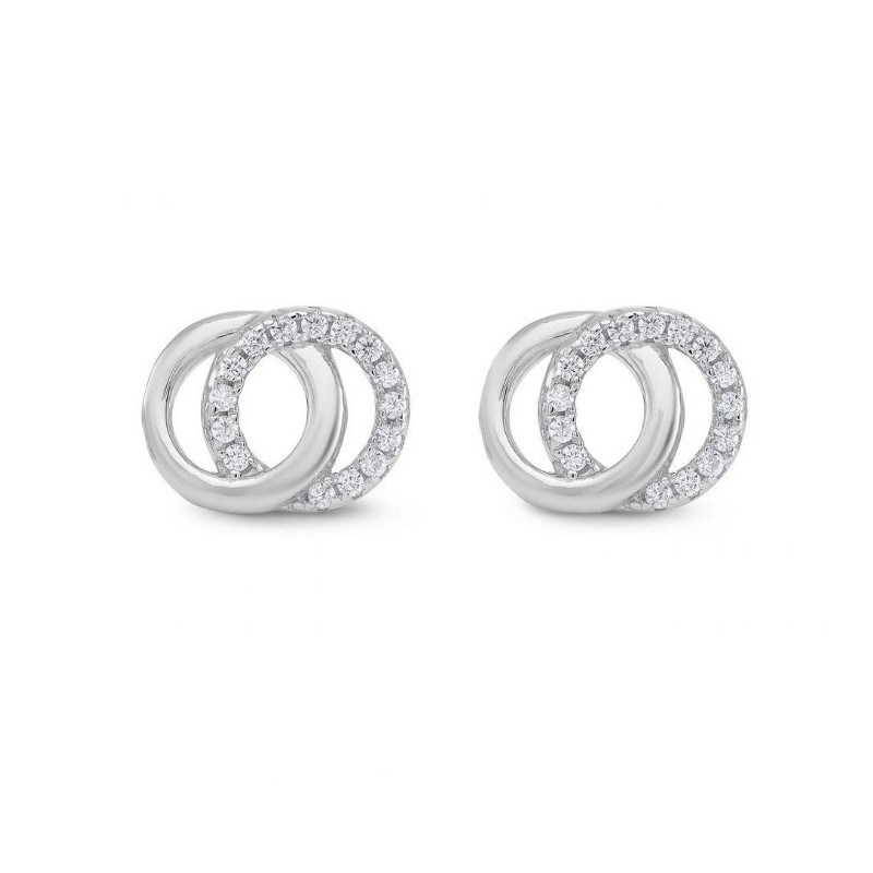 Silver Crystal Stone Double Circle Stud Earrings