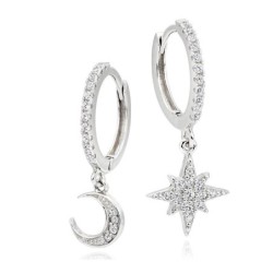 Silver Moon and Star Earrings, Gift for Women