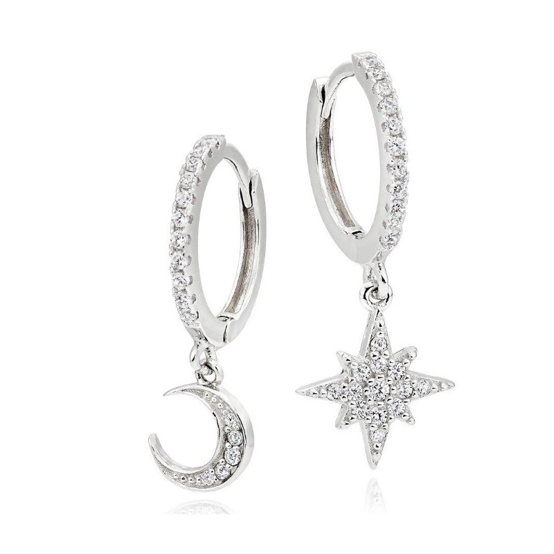 Silver Moon and Star Earrings, Gift for Women