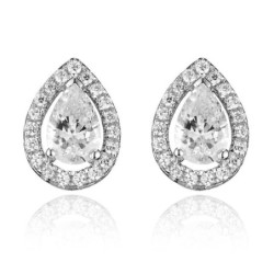 Silver Cubic Zirconia Teardrop Stud Earrings