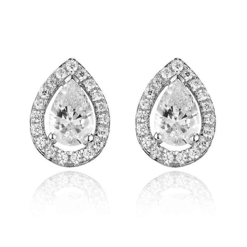 Silver Cubic Zirconia Teardrop Stud Earrings