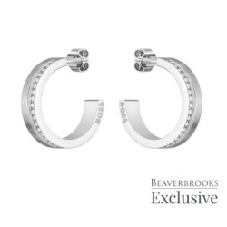 BOSS Crystal Hoop Earrings,Silver Earrings