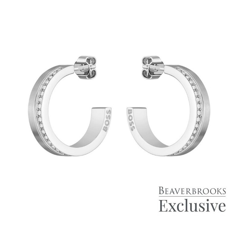 BOSS Crystal Hoop Earrings,Silver Earrings