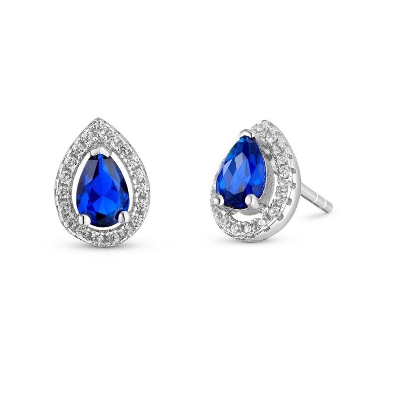 Blue Crystal Halo Stud Earrings, Sterling Silver