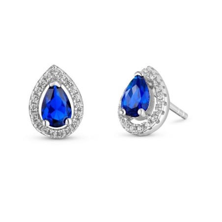 Blue Crystal Halo Stud Earrings, Sterling Silver