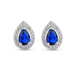 Blue Crystal Halo Stud Earrings, Sterling Silver