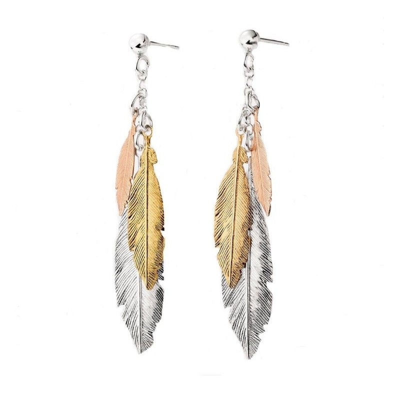 Silver, Rose Gold Plated and Gold Plated Feather Drop Earrings