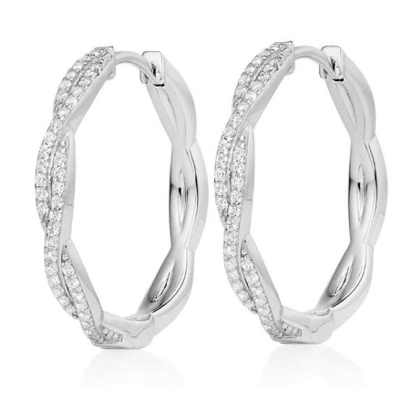 Silver Cubic Zirconia Twist Hoop Earrings