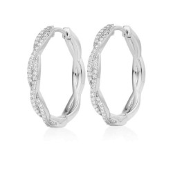 Silver Cubic Zirconia Twist Hoop Earrings