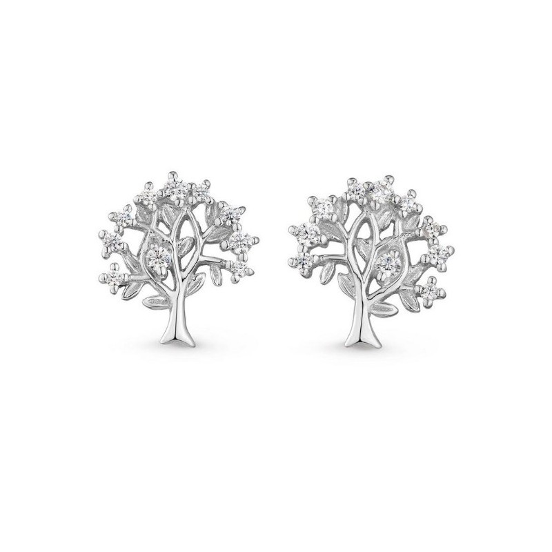 Silver Crystal Stone Earrings Tree Shaped Earrings