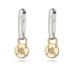 Lauren Ralph Lauren Silver Two Tone Padlock Hoop Earrings